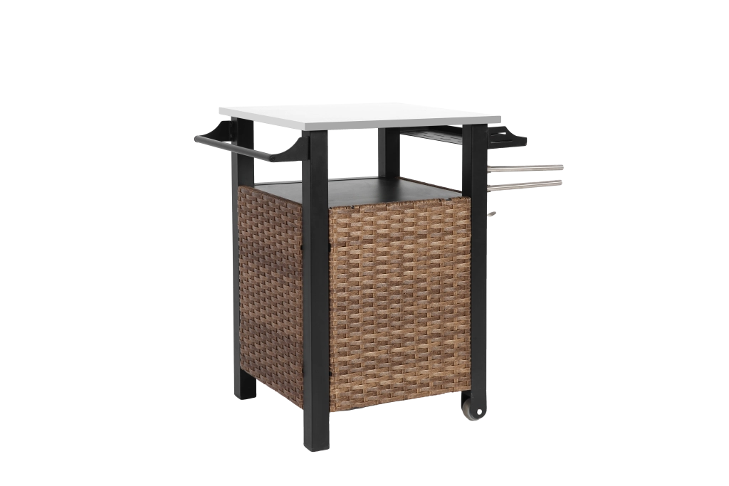 Carrello da cucina con 1 Anta; 1 Cassetto; Ruote e Piano in Acciaio Inox per Giardino 76x57x85 cm