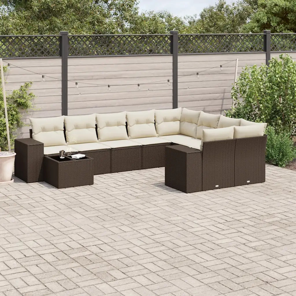 Set Divani da Giardino 10pz con Cuscini in Polyrattan Marrone 3223062