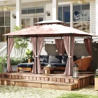 Gazebo da Giardino 4x3m con Doppio Tetto e Tende Laterali in Acciaio e Poliestere, Color Cachi
