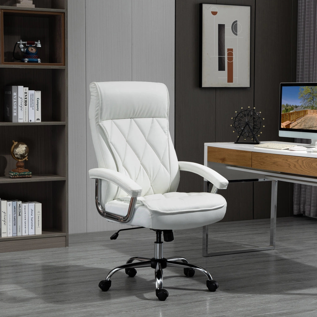 Sedia da ufficio ergonomica con seduta girevole e regolabile in altezza ¨C Zephmum ¨C Bianco, similpelle, trama romboidale