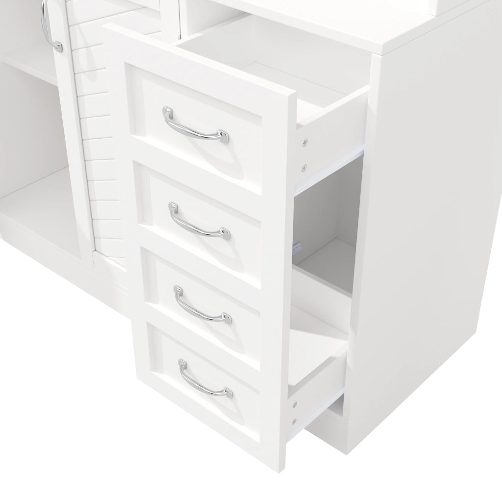 BUFFET 120x40x188 cm in MDF Bianco con LED, 4 ante e cassetti
