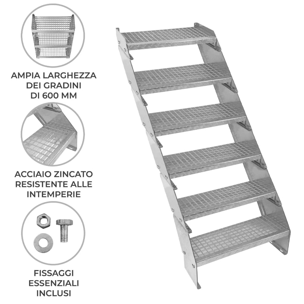 Scala metallica a 6 sezioni ad altezza regolabile in acciaio zincato 60 cm / 600 mm
