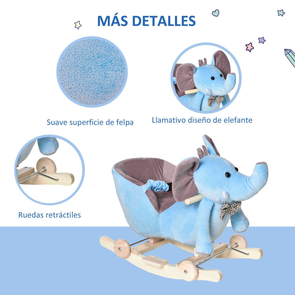 Cavallo a Dondolo con Ruote per Bambini ¨C Zephmum ¨C Forma Elefante 60x35x45 cm Blu