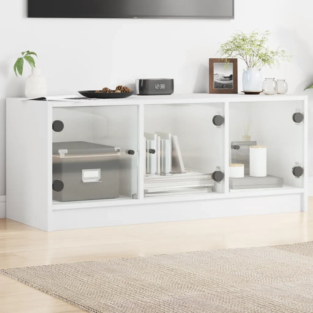 Mobile TV | Armadietto TV | Mobile Porta TV con Ante in Vetro Bianco 102x37x42 cm