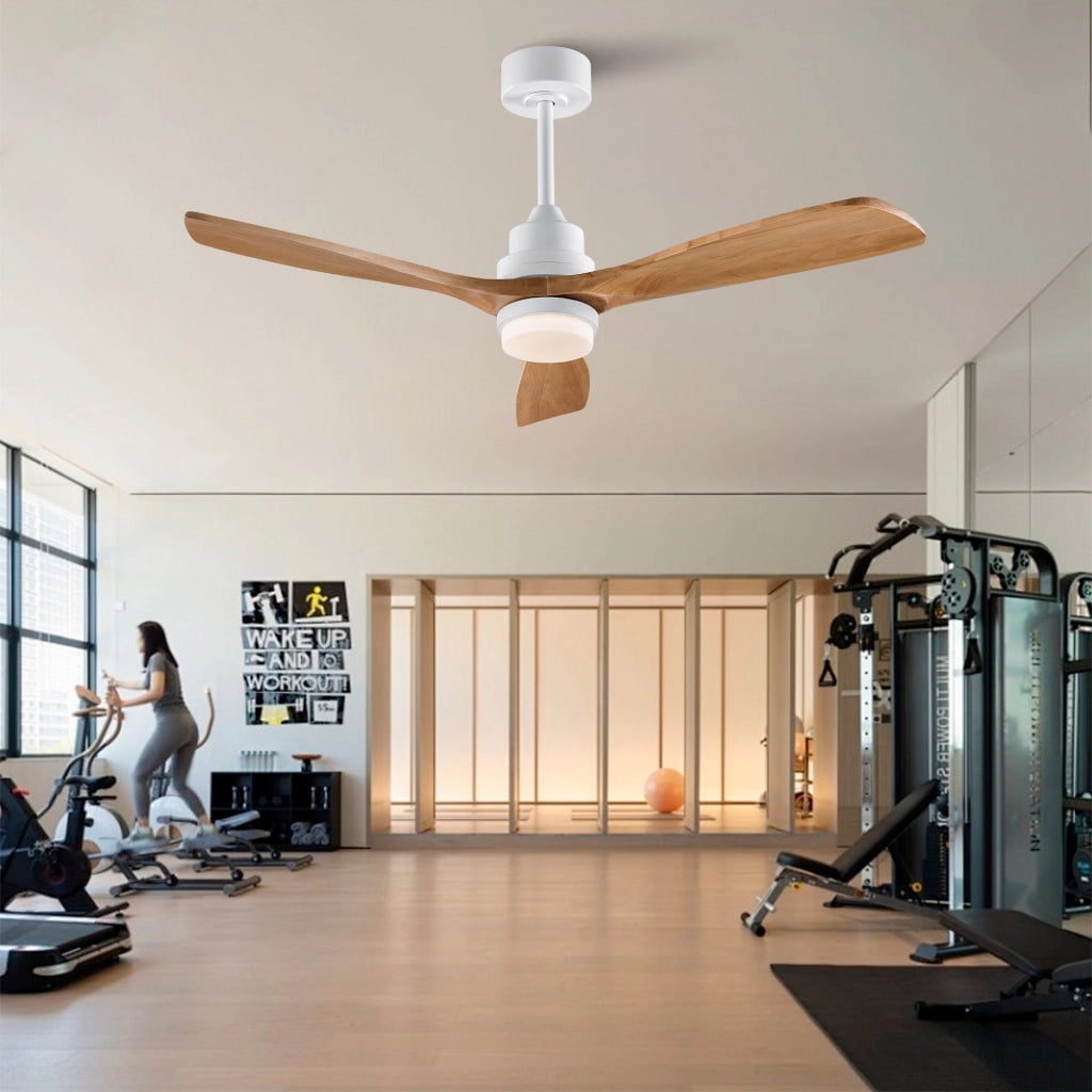 Ventilatore da soffitto 52 pollici con luce, telecomando, funzione dimmer, pale legno massello, risparmio energetico, motore DC silenzioso