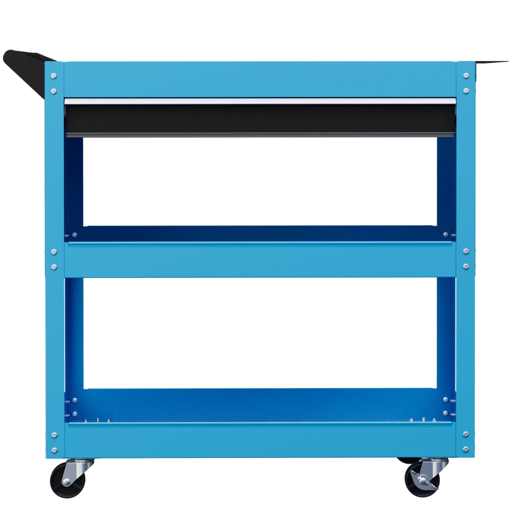 Carrello Porta Attrezzi con Manico Laterale, Cassetto e 3 Ripiani in Acciaio, 82x35x76 cm, Blu