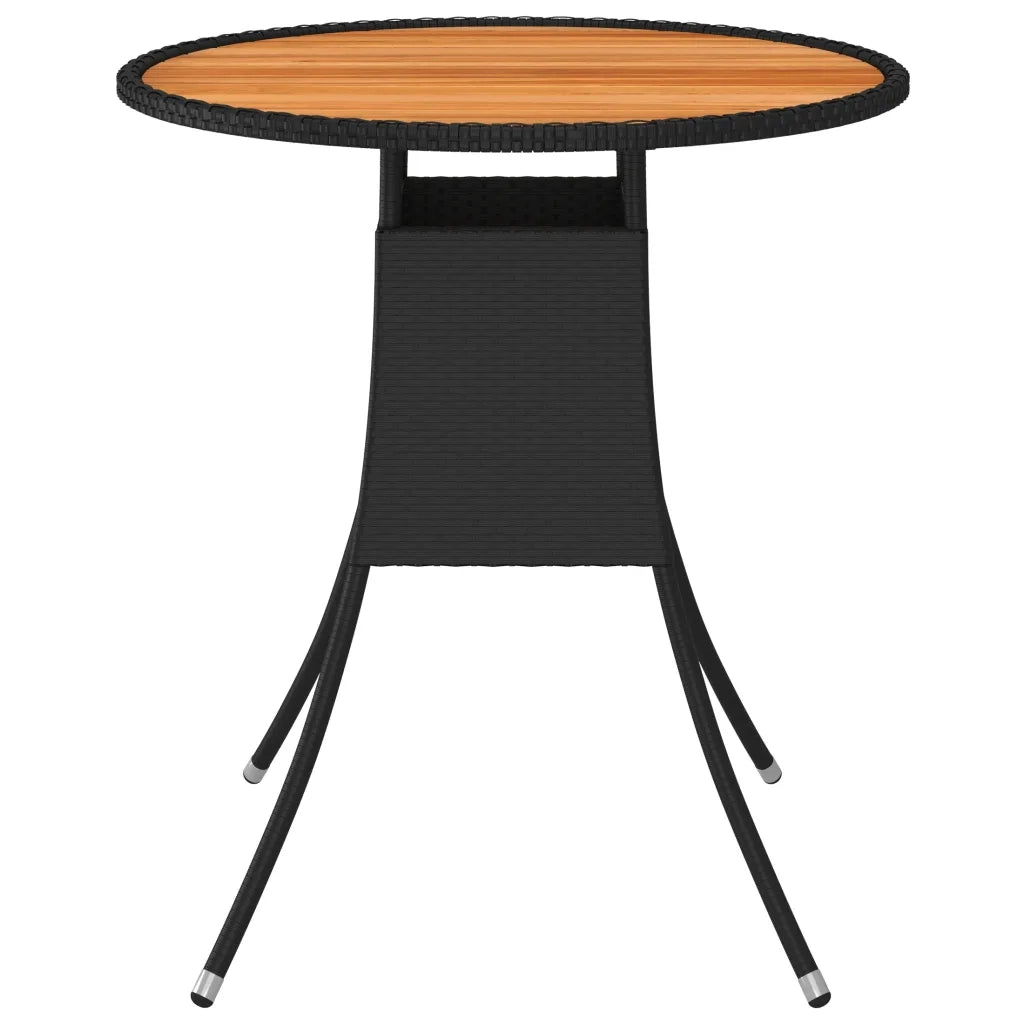 Tavolo da Giardino Nero Ã˜ 70 cm Polyrattan e Massello d'Acacia cod mxl 34131