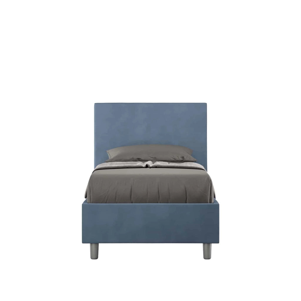 BS COM Letto singolo contenitore imbottito 80x210 microfibra blu