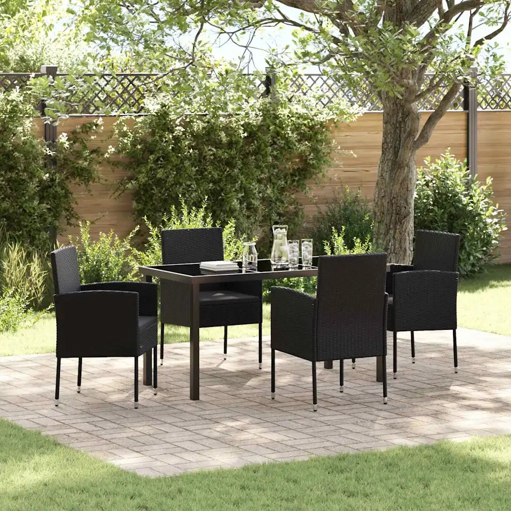 Set da Pranzo per Giardino con cuscino 5 pcs Nero polyrattan