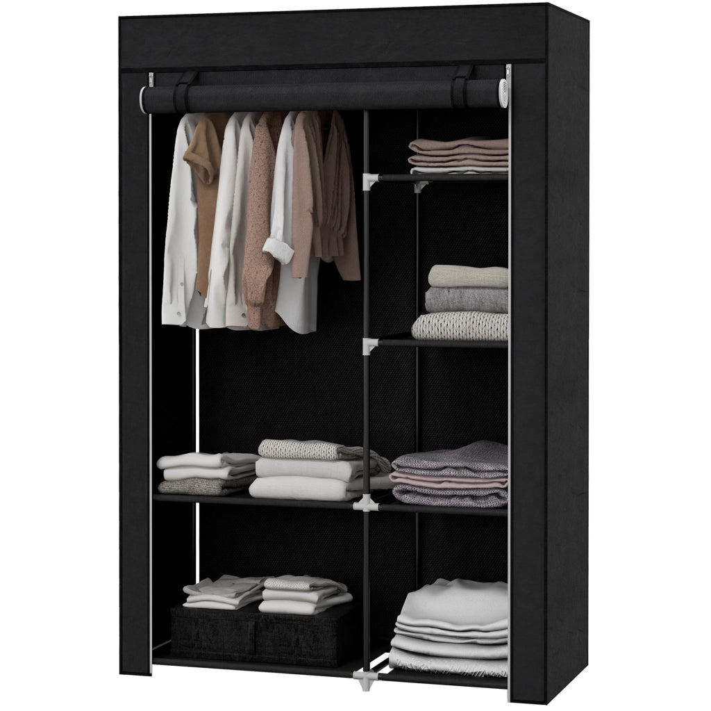 Armadio in tessuto nero 103x43x162,5 cm con 6 ripiani e appendiabiti