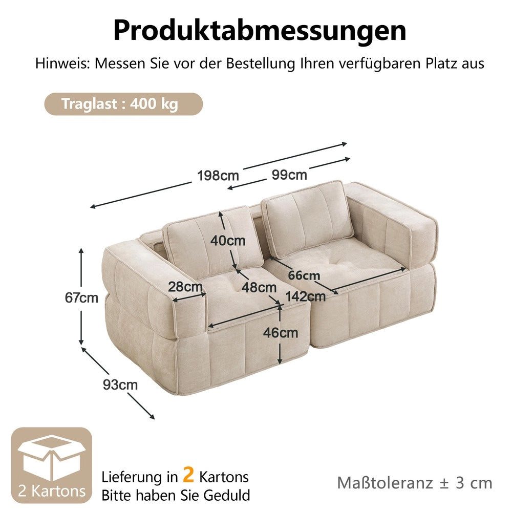 Divano angolare 2 posti ¨C Minimal ¨C tessuto beige senza braccioli imbottito