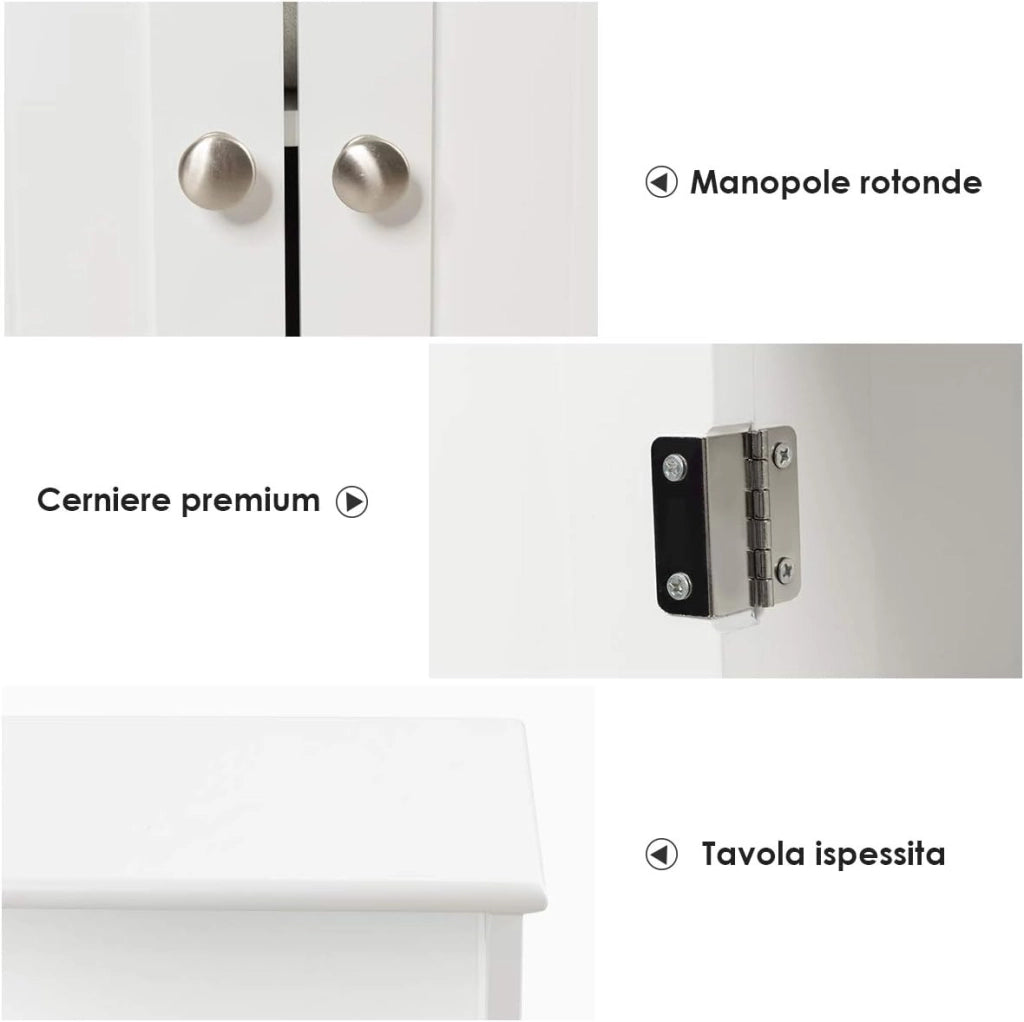 Armadietto Terra da Bagno Mobile Autoportante, Mobiletto Ufficcio Multiuso, con Cassetti e Ripiani, Ampio Spazio, Legno (Bianco)