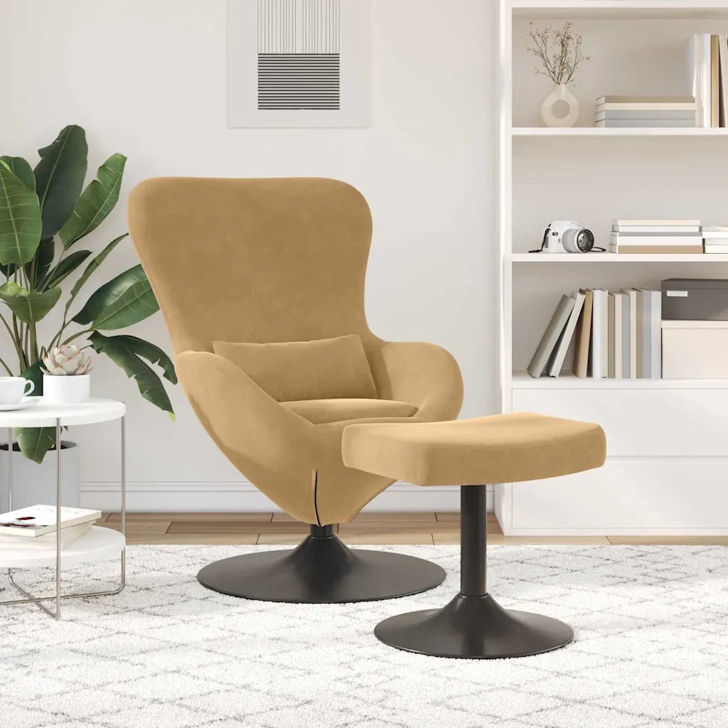 Poltrona | Sedia Egg con Pouf Marrone Velluto