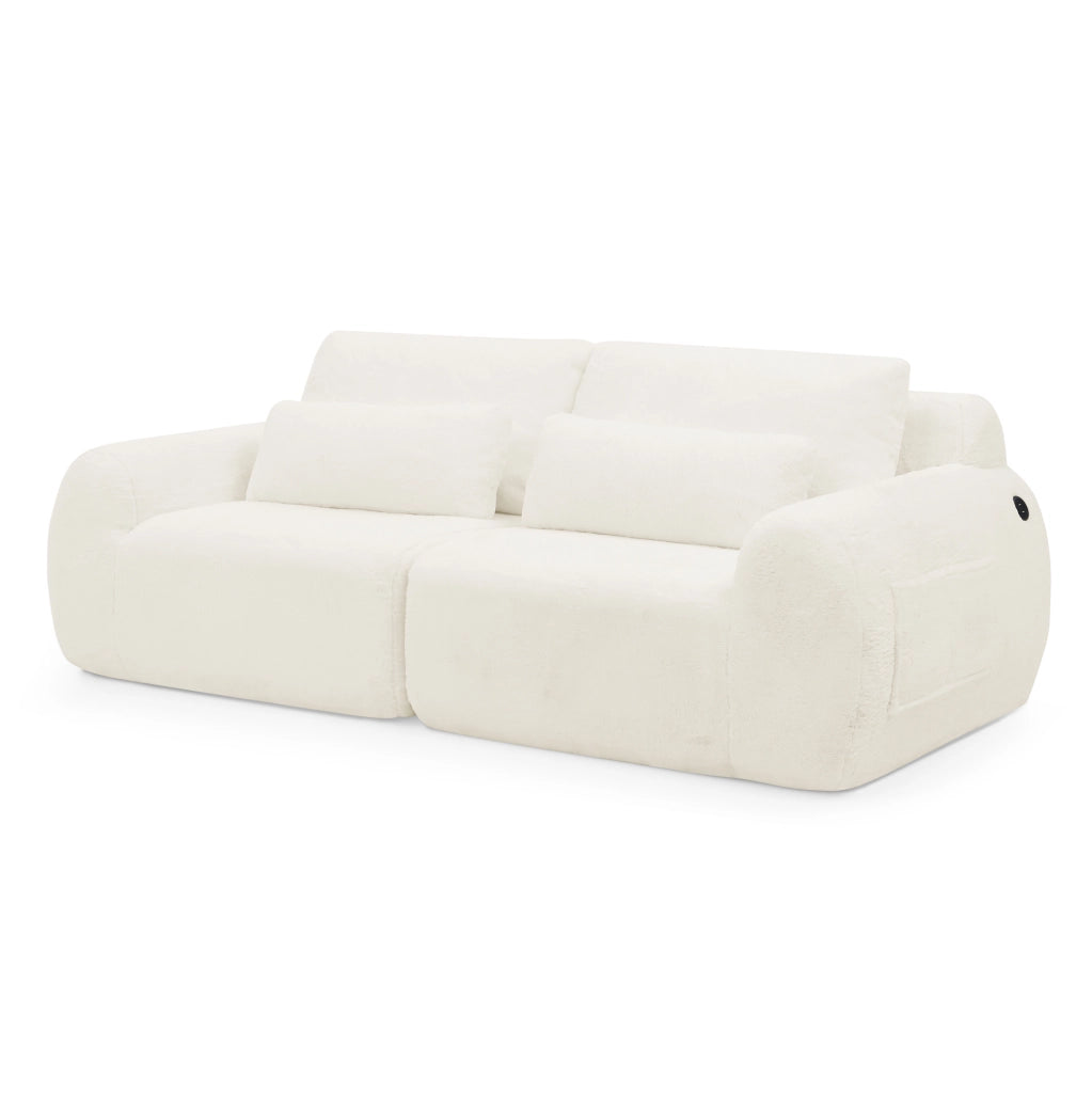 Divano a 2 posti con ricarica USB e tasca laterale in foam beige