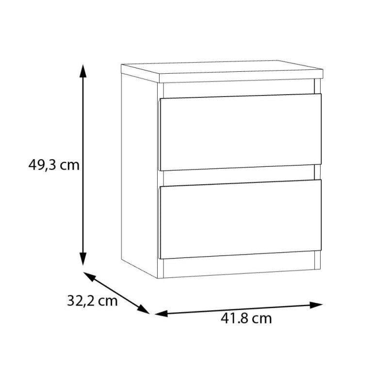 Comodino Morgan 2 cassetti 41.8 x 32.2 x H 49.3 cm. colore rovere