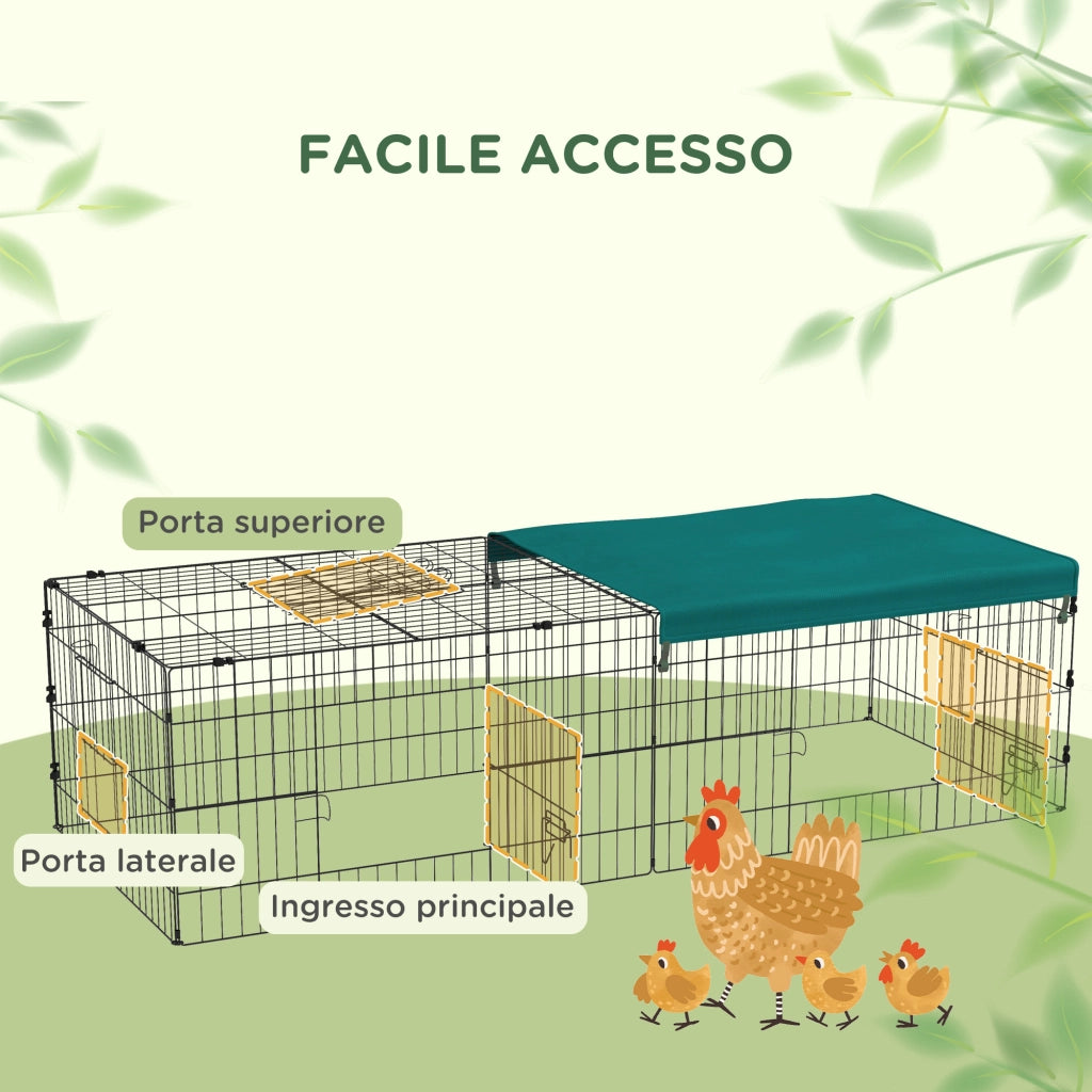 Gabbia per Conigli da Esterno e Interno con Tettuccio in Acciaio, 185x75x50cm, Verde