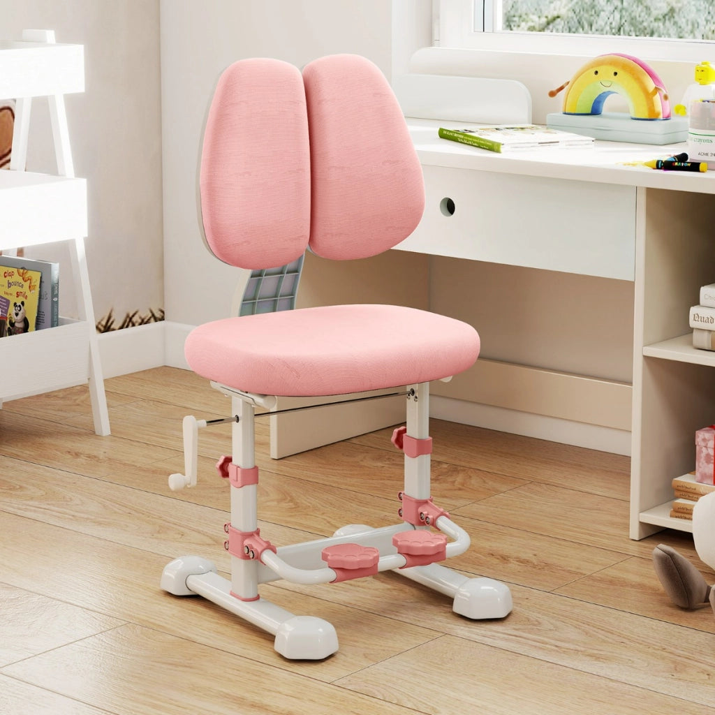 Sedia da studio per bambini con schienale doppio regolabile e poggiapiedi, Sedia da ufficio senza braccioli Rosa-Tavoli e sedie