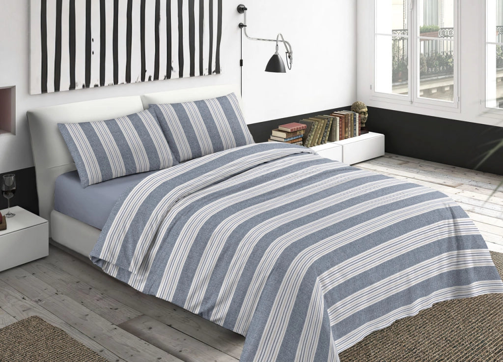 Sacco Copripiumino Piumone Letto In 100% Cotone Made Italy Vari Disegni RP - Piazza 1-2 - Righine Blu
