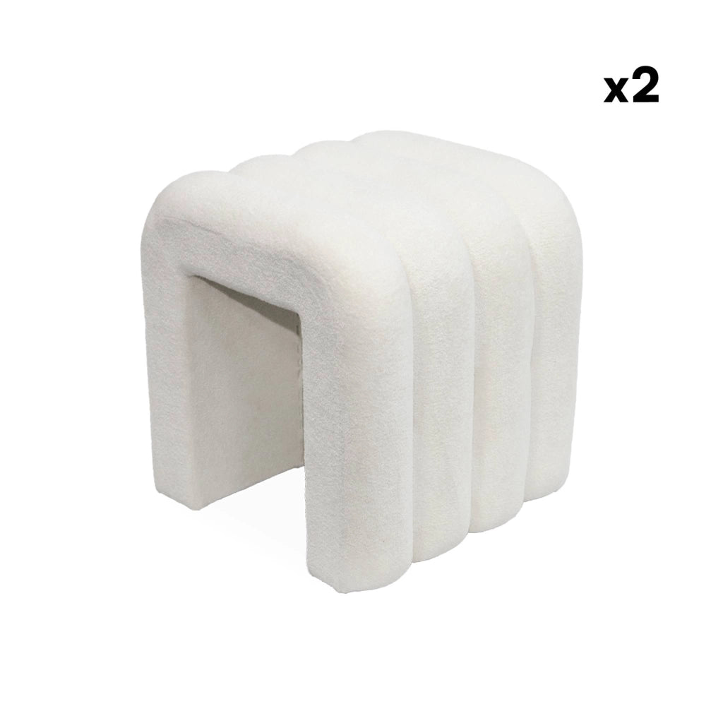 Set 2 pouf contemporanei in tessuto, bianco