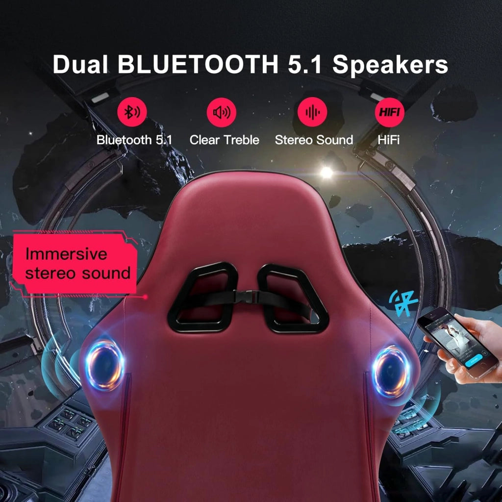Sedia Gaming Ergonomica con Poggiapiedi e Altoparlante Bluetooth Poltrona Ufficio Scrivania Sedie Girevole Musicale con Braccioli di Collegamento