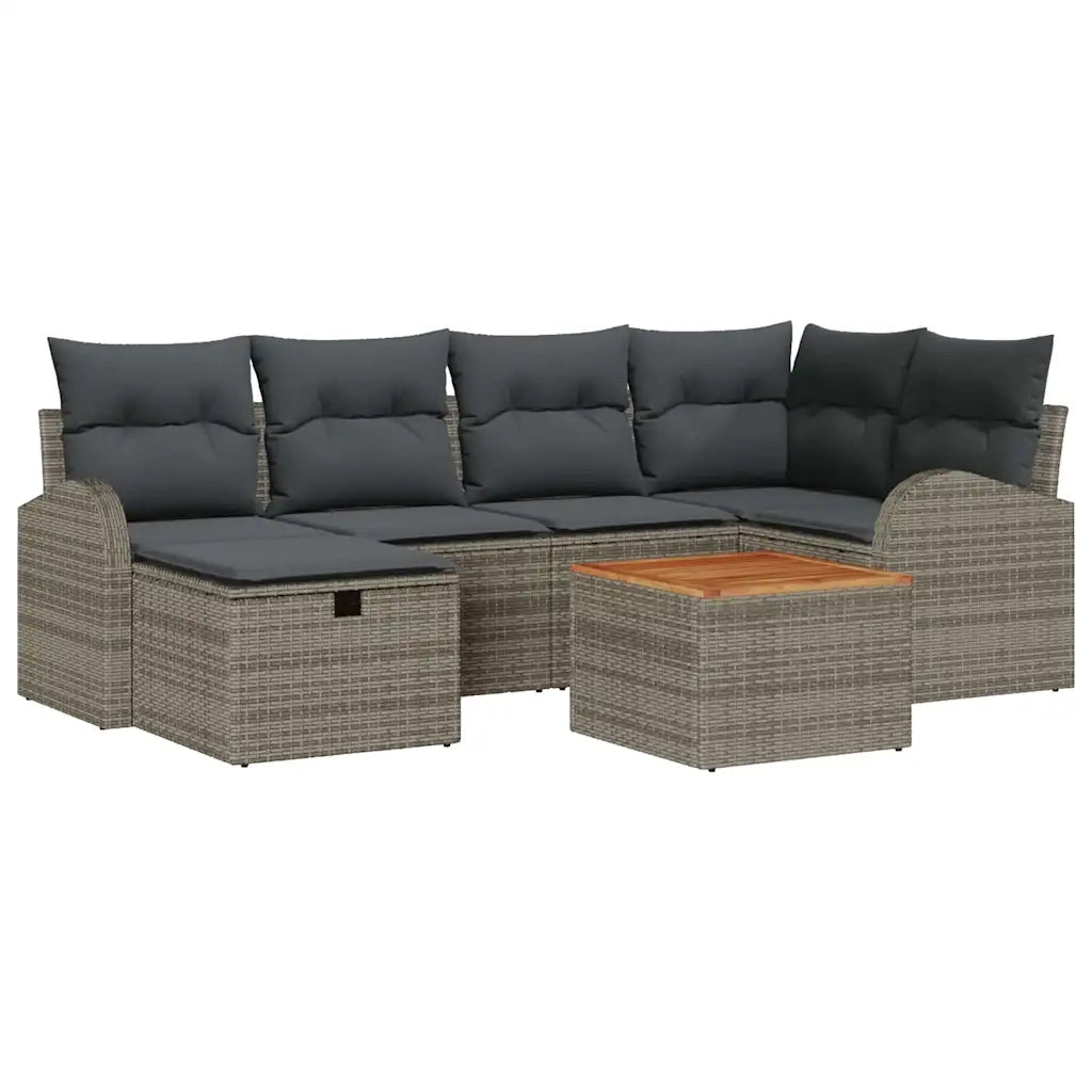 Set Divano da Giardino con cuscino 7 pcs Grigio Poly Rattan