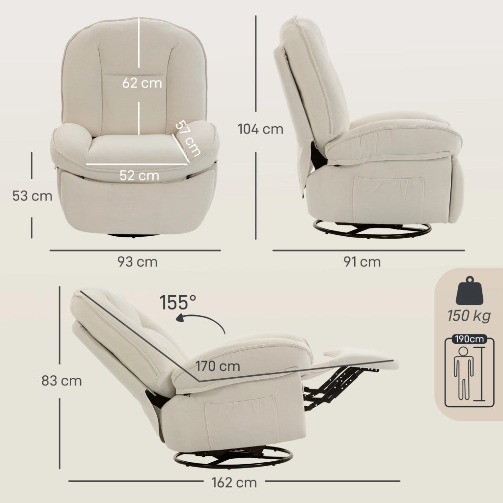 Poltrona reclinabile girevole a 360¡ã in velluto ¨C zephmum ¨C crema