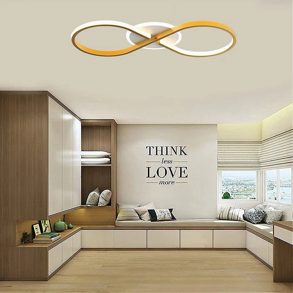 Trade Shop - Plafoniera Moderna Led 22w Intrecciato Forma Infinito Oro Luce Fredda 6500k 71323 -