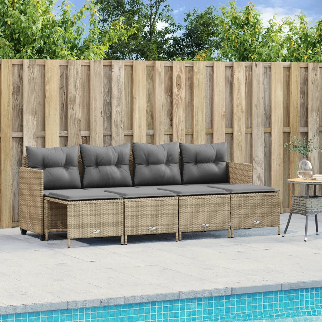 Set Divano da Giardino 5 pz | Set Salotto da Giardino con Cuscini Beige in Polyrattan