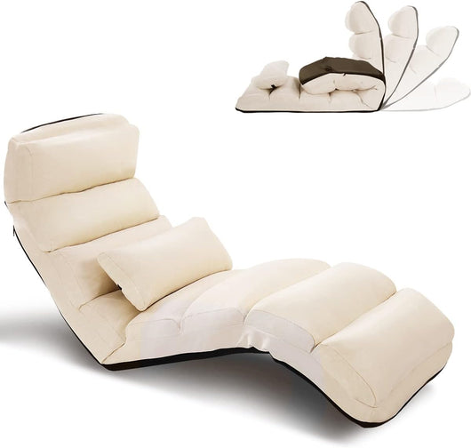 Sedia Pieghevole da Pavimento Portatile, Divano Imbottito, Regolabile in 5 Posizioni, Supporto per la Schiena, Ideale per Rilassarsi Leggere (Beige)