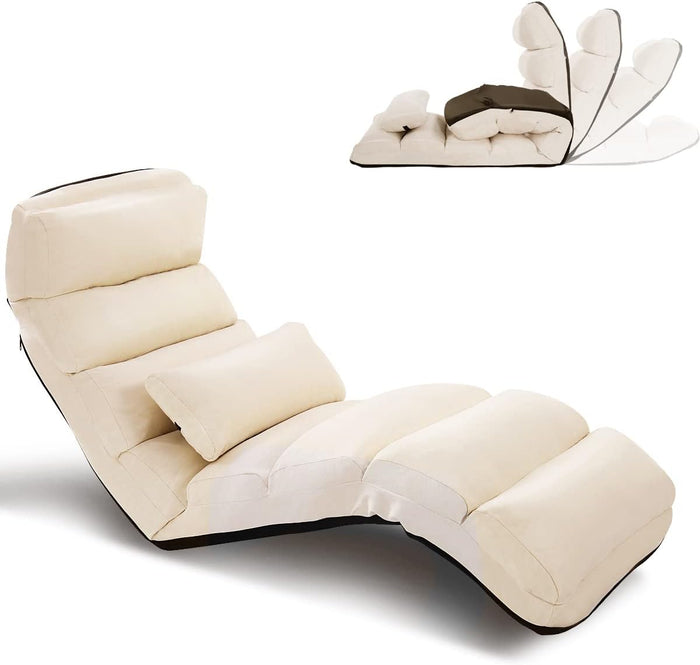Sedia Pieghevole da Pavimento Portatile, Divano Imbottito, Regolabile in 5 Posizioni, Supporto per la Schiena, Ideale per Rilassarsi Leggere (Beige)