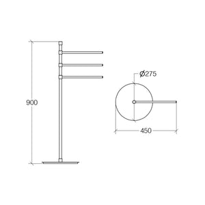 Lineabeta - Piantana con 3 porta asciugamani e base tonda Ranpin in ottone cromato
