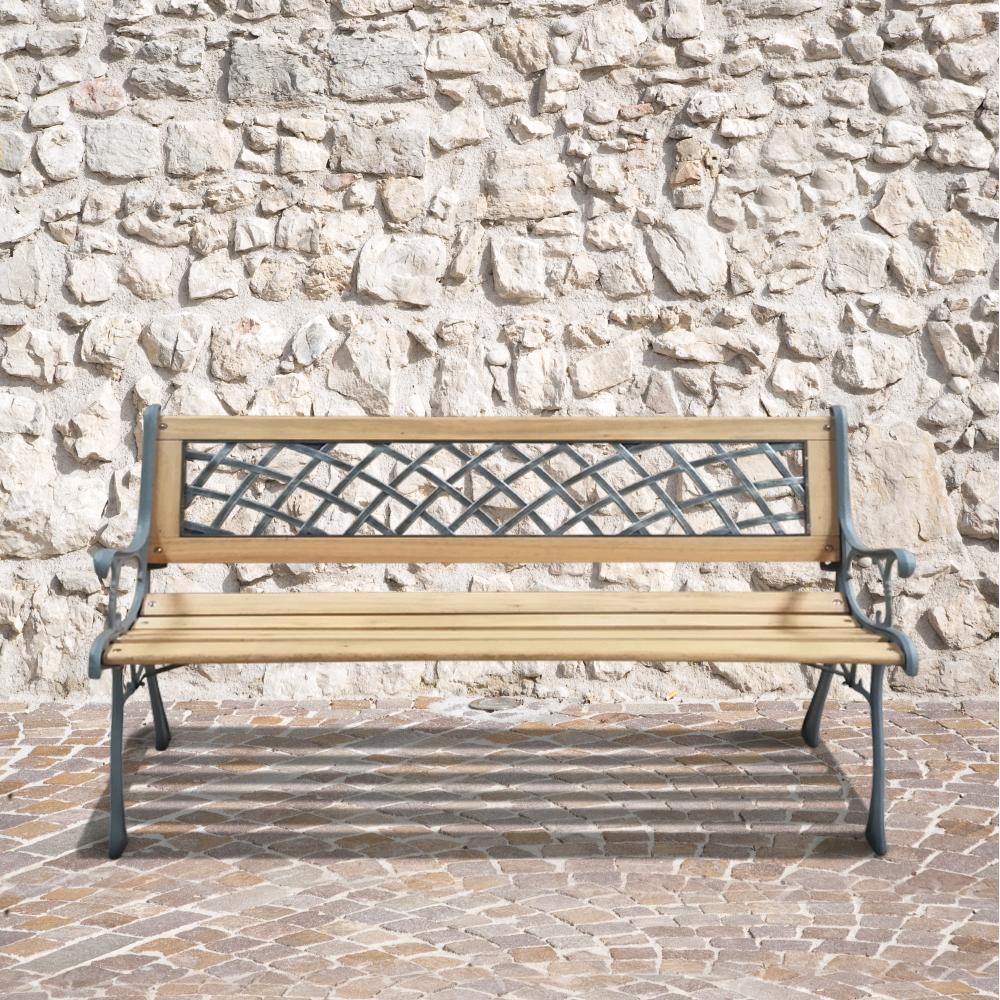 Panchina da Giardino in Ghisa e PVC con Traversine in Legno 116x52x73H cm da esterno