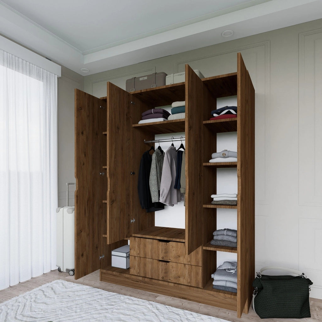 Armadio Camera da Letto Paterno, Guardaroba Grande Appendiabiti, 140x182h cm Marrone Noce