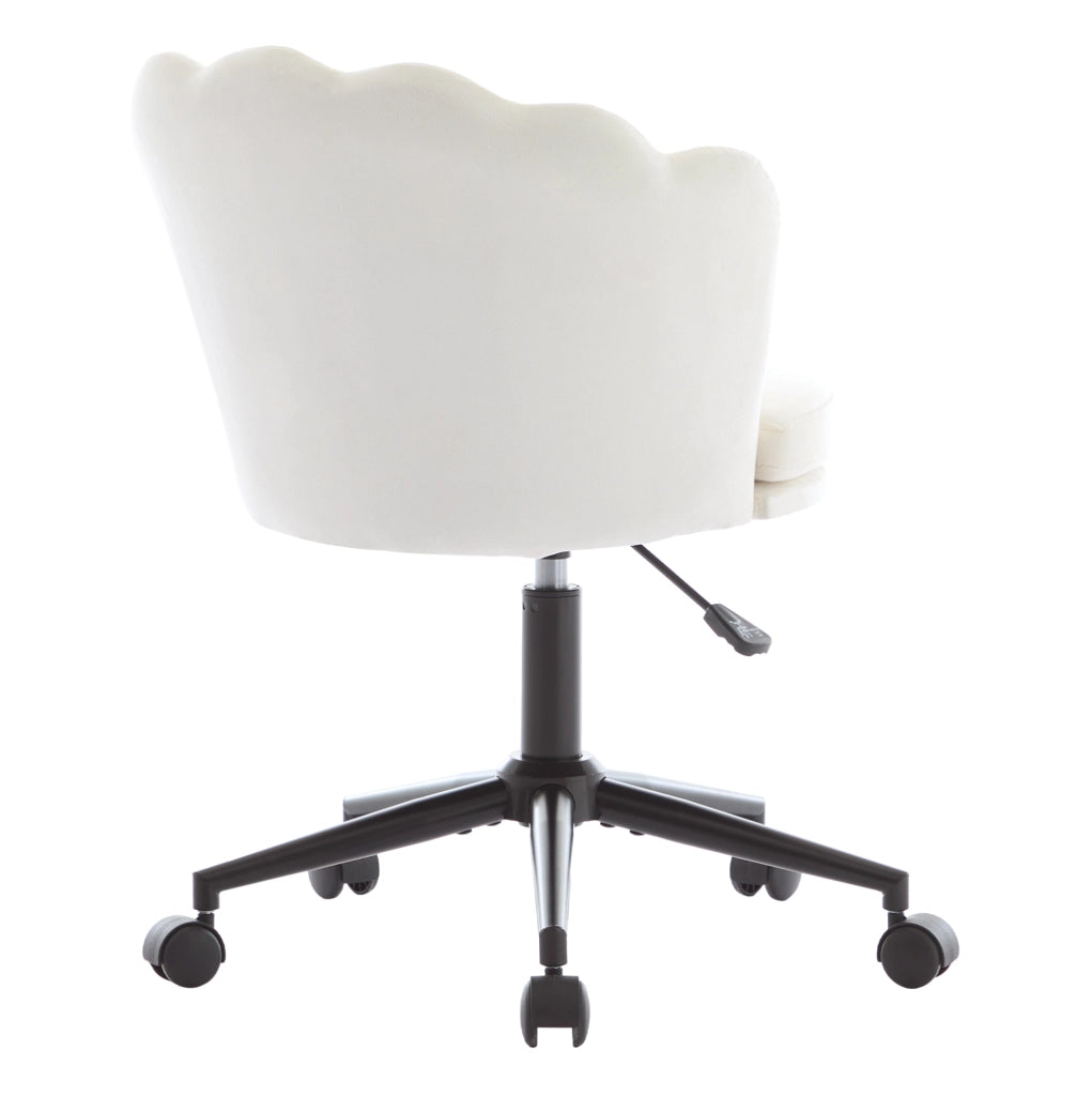 Sedia girevole regolabile in velluto beige con cuscino lombare