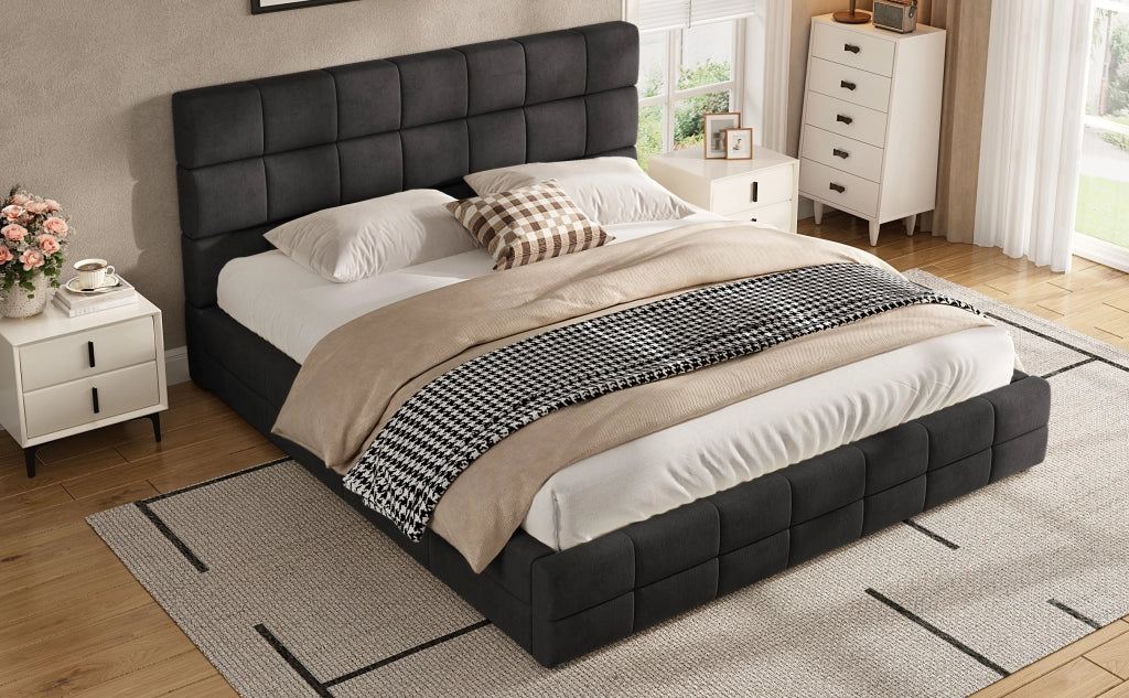 Letto imbottito 180 × 200 cm con testiera, senza materasso, in velluto, nero