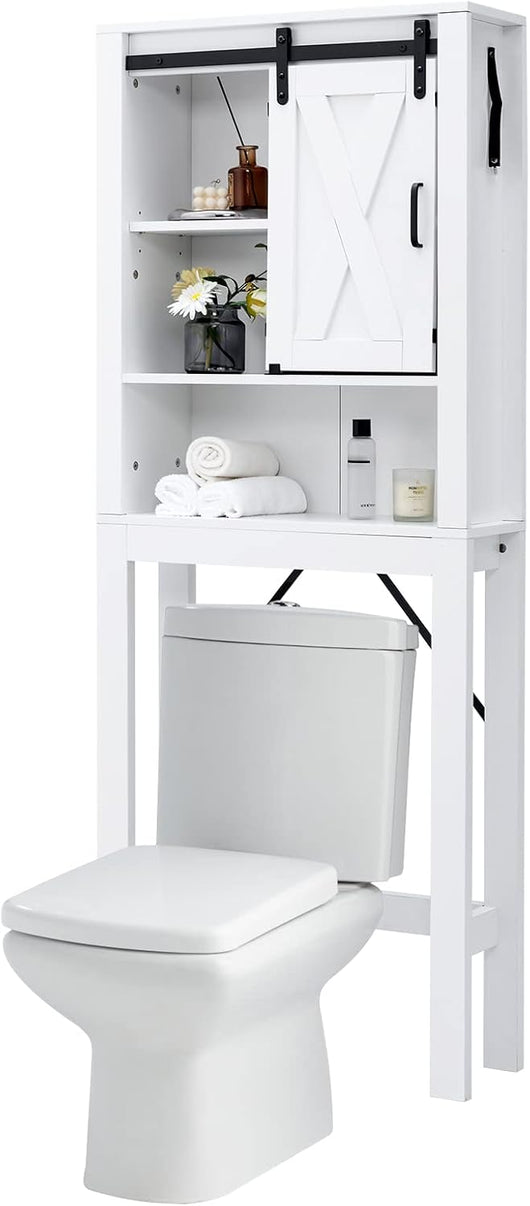 Mobile da Bagno Salvaspazio, Mobile Sopra WC a 4 livelli con porta, mensole regolabili di 3 posizioni, per Bagno Lavanderia, 68x22x171 cm