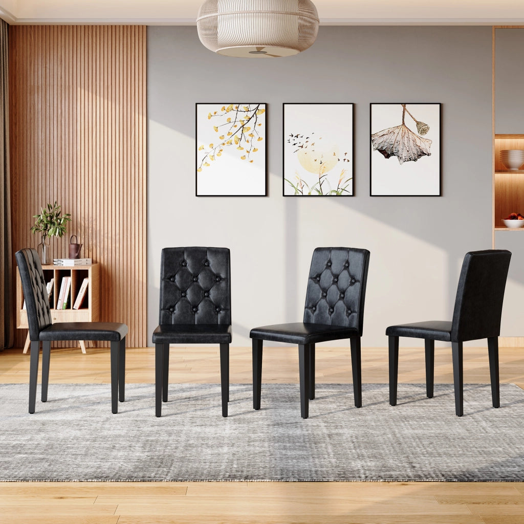 Sedie da sala da pranzo set da 4 con schienale trapuntato imbottitura ergonomica gambe in metallo opaco PU nero