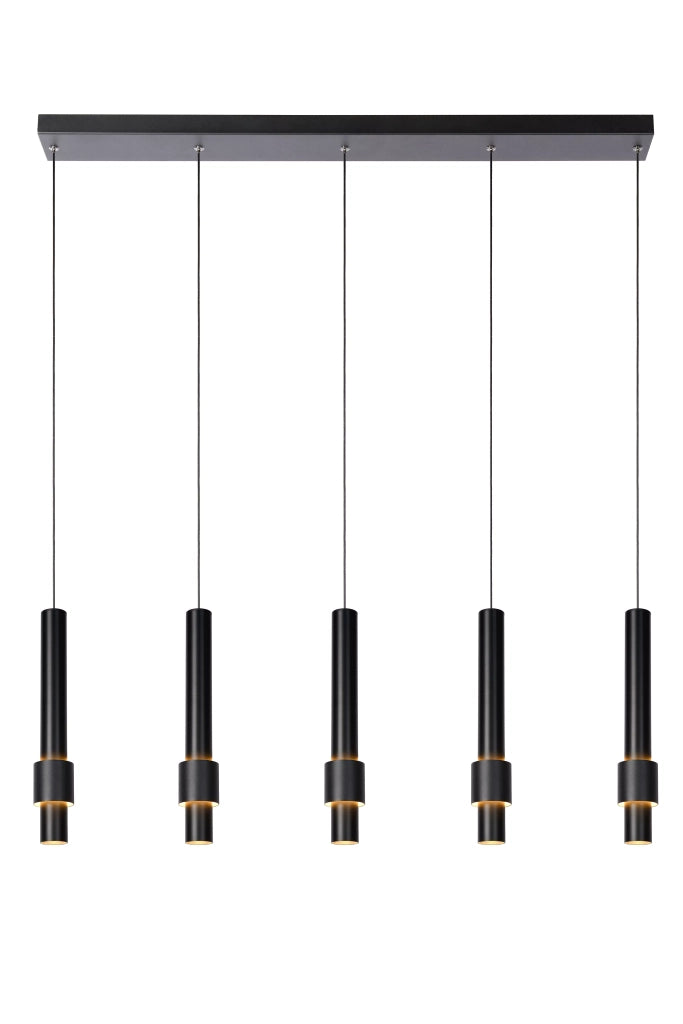 Lampadario tubi Lucide Margary nero LED 22W 5 luci