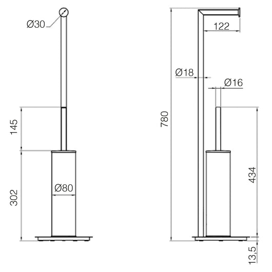 Lineabeta - Piantana portarotolo e portascopino Baketo in acciaio bianco opaco
