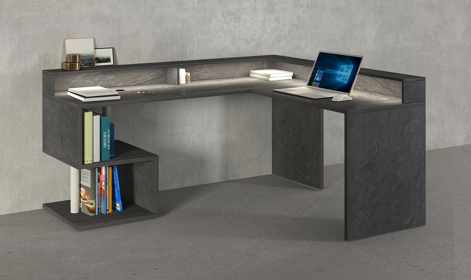 Scrivania Angolare a Giorno 181x160x60x92,5h cm Esse Report Grigio