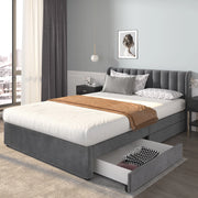 Letto matrimoniale 160x200 cm in velluto grigio con cassetti