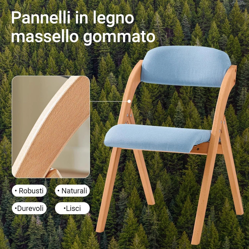 Sedie Pieghevoli in Legno Imbottite, Sedia Pieghevole Salvaspazio, Sedie Sala da Pranzo Pieghevoli per Interno ed Esterno, Sedie da Giardino Richiudibili Blu 47.5 x 59 x 77 cm FST92-BL
