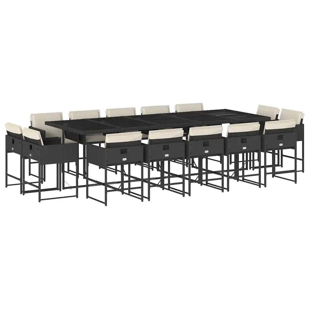 Set da Pranzo da Giardino 15 pz con Cuscini Nero in Polyrattan 3211410