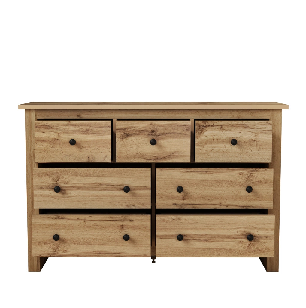 Sideboard moderno in legno con 7 cassetti, 152x40x89 cm