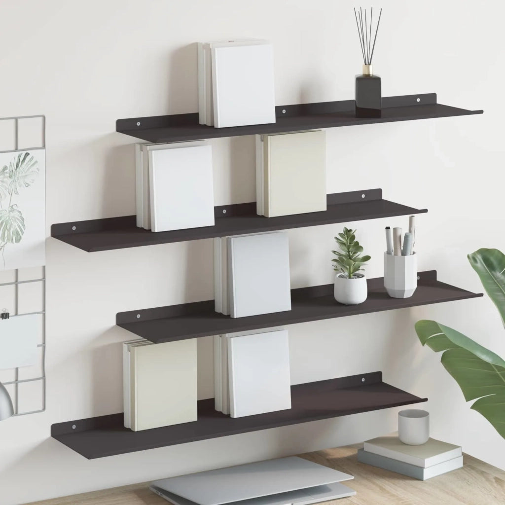 Mensola sospesa 4 pcs Nero 80 x 18 x 2,5 cm Acciaio 8004033