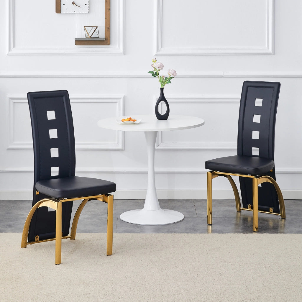 Sedie da Pranzo Design con Schienale Traforato ¨C MINIMAL ¨C Set 2 Pezzi, Ecopelle Nera, Gambe Oro in Metallo