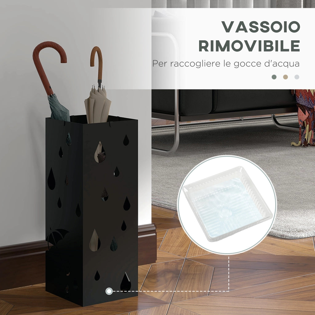 Portaombrelli con Vaschetta e 4 Ganci ¨C Zephmum ¨C Nero 15.5x15.5x41cm
