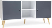Credenza scandinava bassa EFFIE 140 cm con 2 ante in legno bianco e grigio
