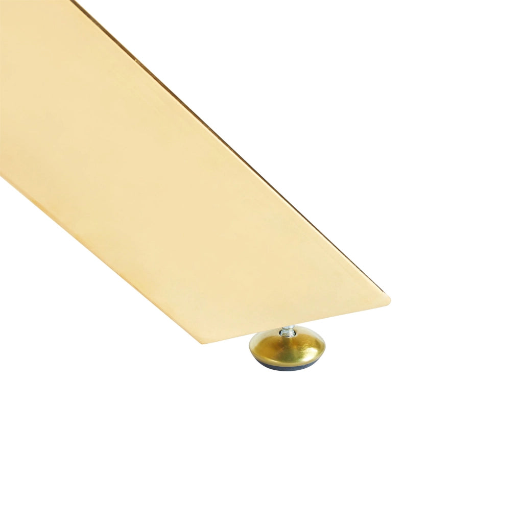 Tavolo da pranzo quadrato in vetro con gambe in metallo, colore oro