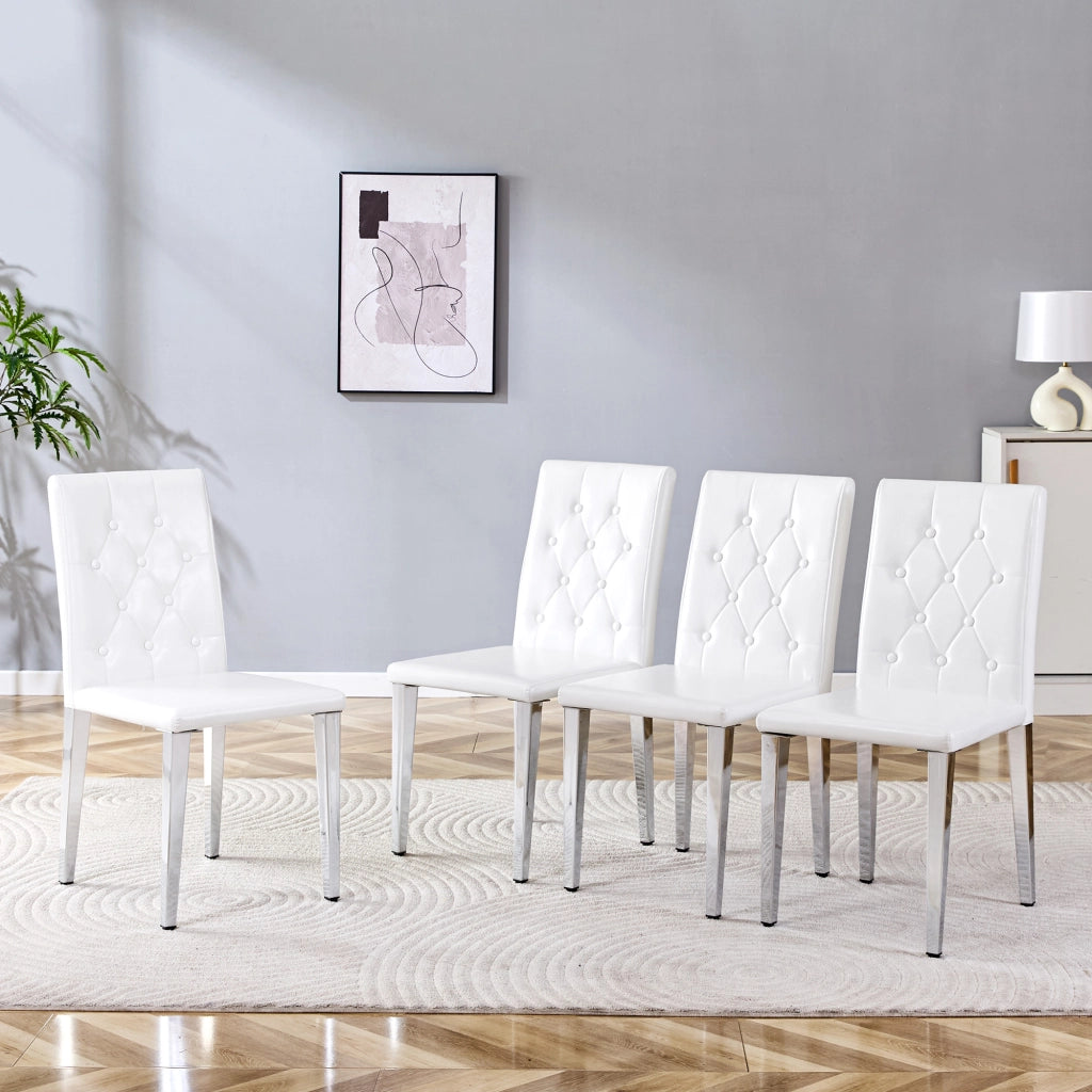 SEDIA da pranzo Set da 4 pezzi 89 cm Bianco PU con gambe in metallo argento